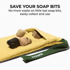ZOMCHI Bar Soap Saver Bag hanging loop demonstrates convenient air-dry storage after use.