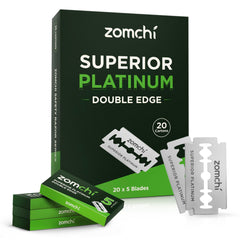 ZOMCHI double-edge blades packaging shows safe handling for travel and storage.