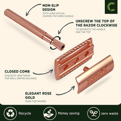 ZOMCHI safety razor head close-up shows precise alignment for a clean shave.