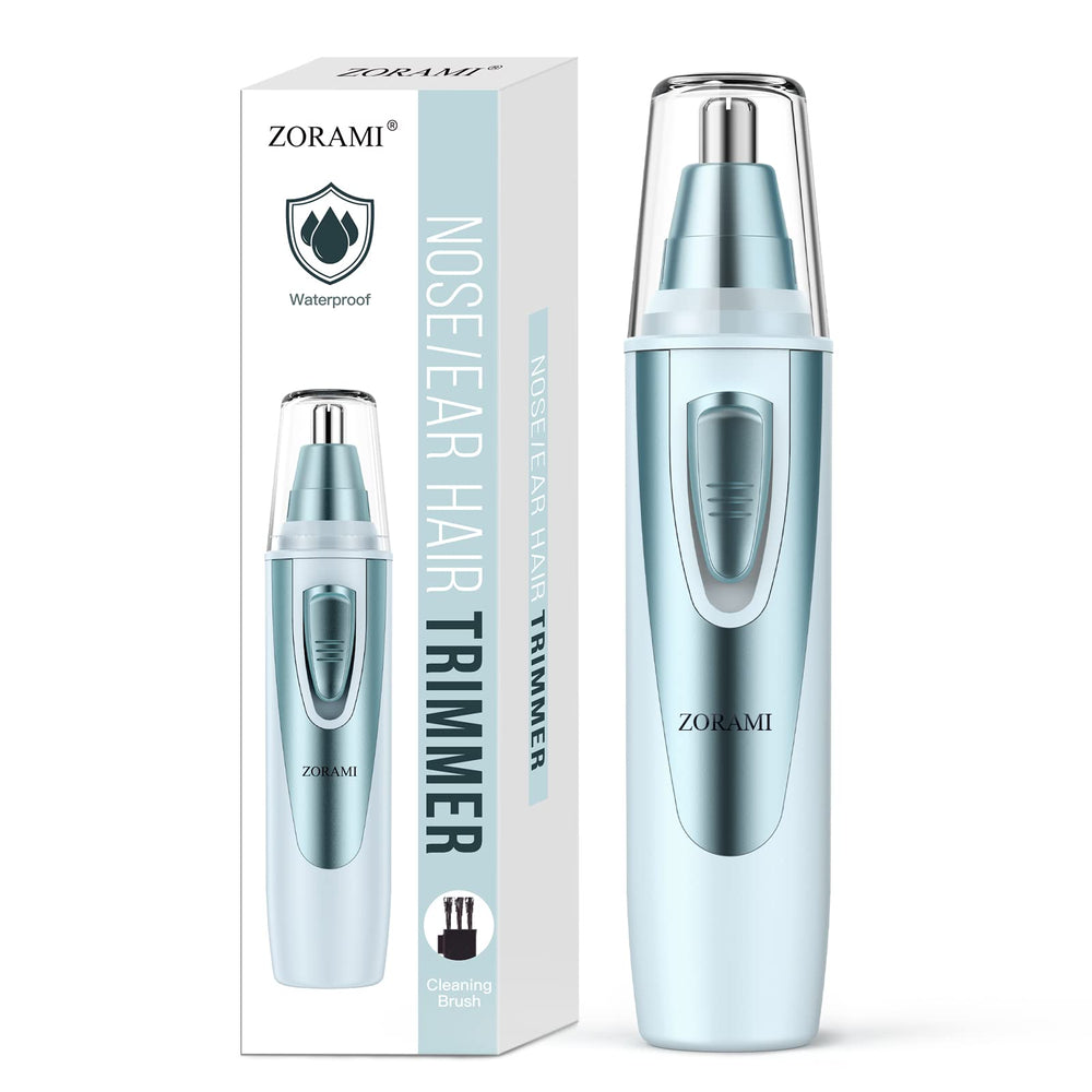ZORAMI ear-nose-trimmer-hero-blue shows versatile grooming for nose, ears, and brows on the go.