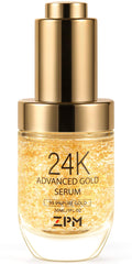 ZPM 24K gold foil serum bottle for radiant hydration and anti-aging benefits.