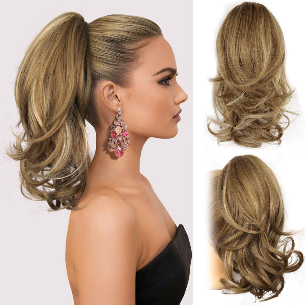 ZQIAN BEAUTY 14in ponytail extension with clip, wavy texture for instant volume