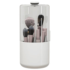 Zufudo makeup brush holder with dustproof lid keeps brushes clean during daily use.