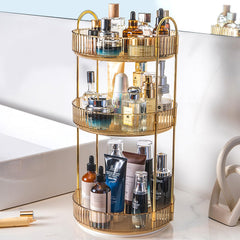 Zufudo rotating makeup organizer wide shot for compact vanity storage and easy access.