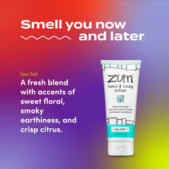 Zum Hand & Body Lotion Sea Salt cream pump demonstrates easy, mess-free application.