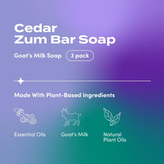 Zum Indigo Wild Goat Milk Soap Bar cedar-bars-closeup shows creamy lather from goat milk.