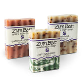 Zum Indigo Wild goat's milk soap bar patchouli-mint-orange closeup shows hydrating cleanse.