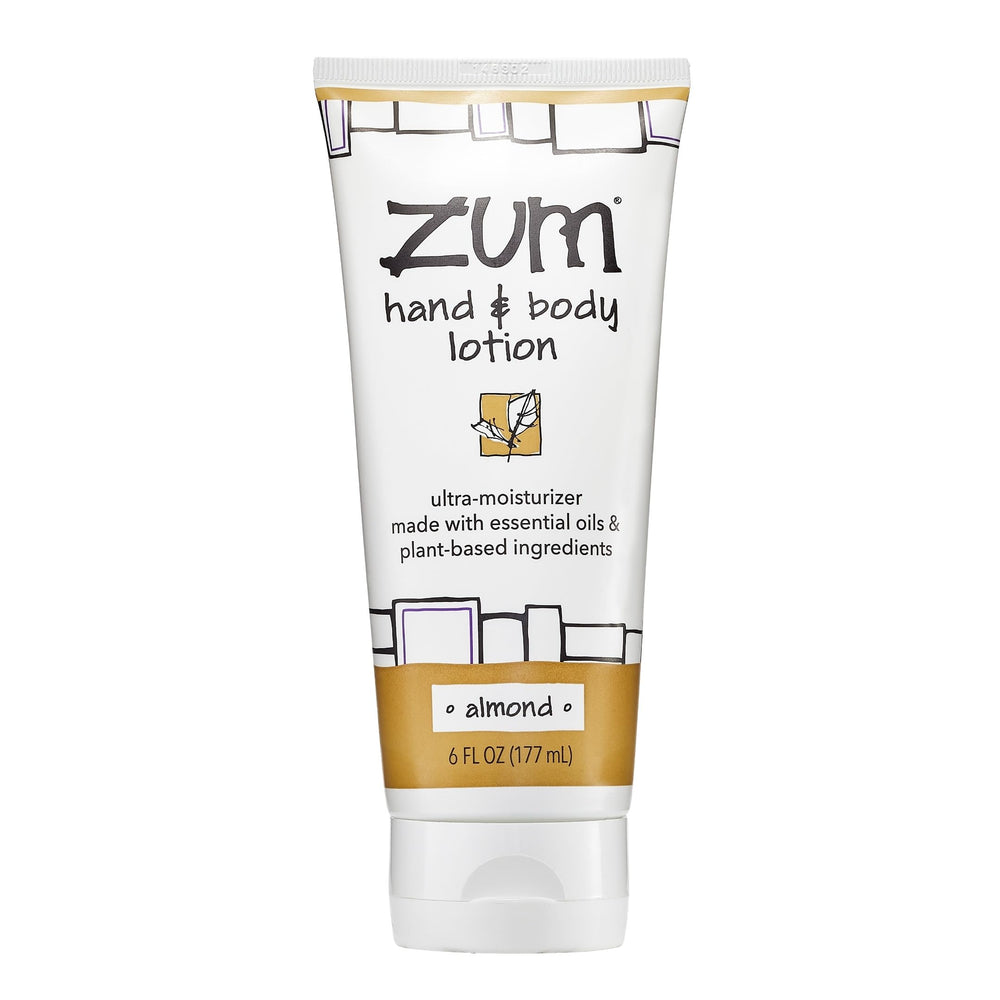 Zum Indigo Wild Hand & Body Lotion Almond bottle close-up showing creamy hydration.