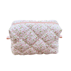 ZUNUONUO cotton quilted makeup bag with coquette floral detail, ideal for stylish makeup storage on the go.