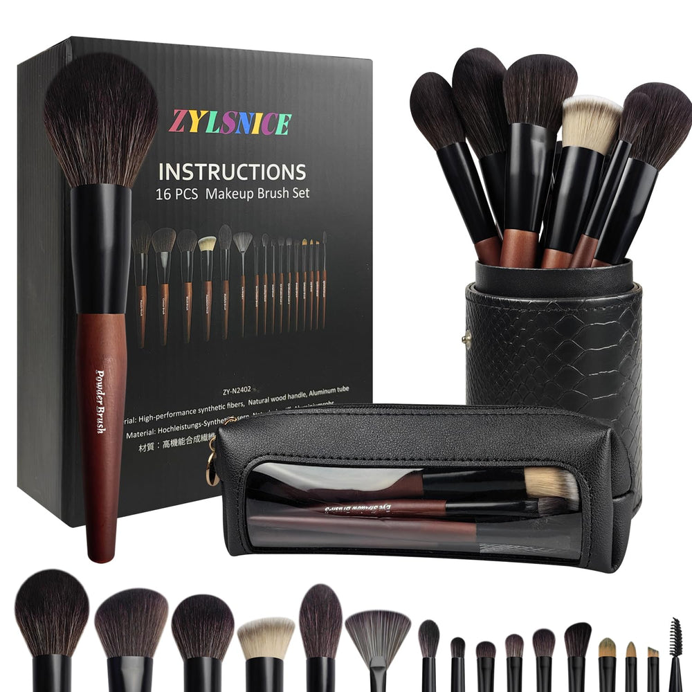 Zylsnice makeup brush set 16-pc packaging for travel-ready styling
