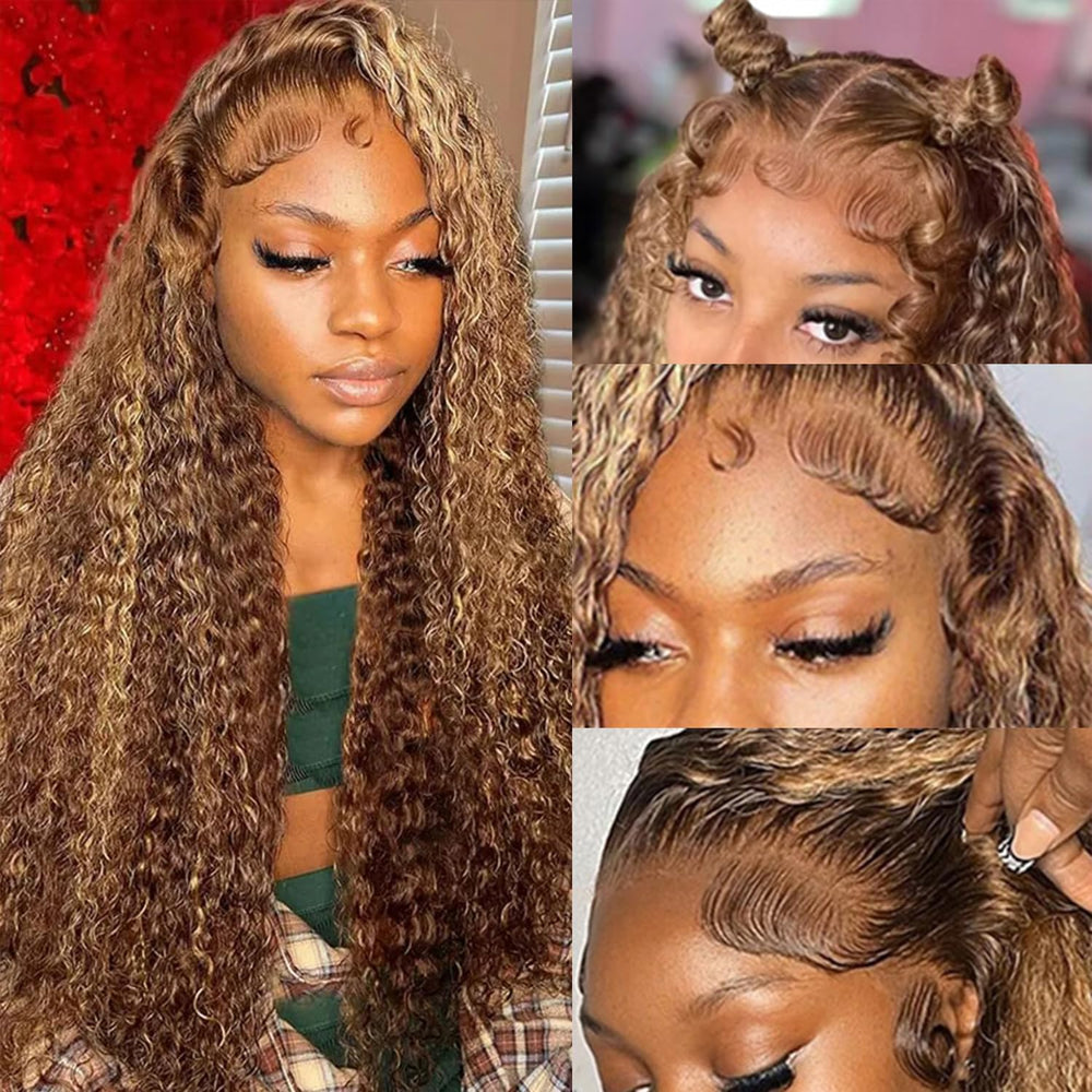 ZZMDS 26 inch highlight ombre lace front closeup showing deep wave texture for natural volume