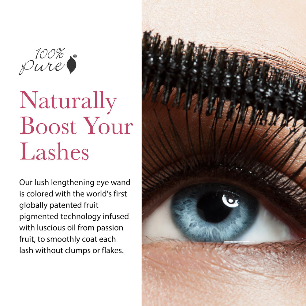 100% PURE Maracuja Oil Mascara brush application demonstrates smooth coating.