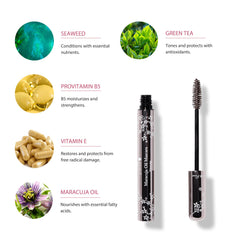 100% PURE Maracuja Oil Mascara dark chocolate color swatch highlights payoff.