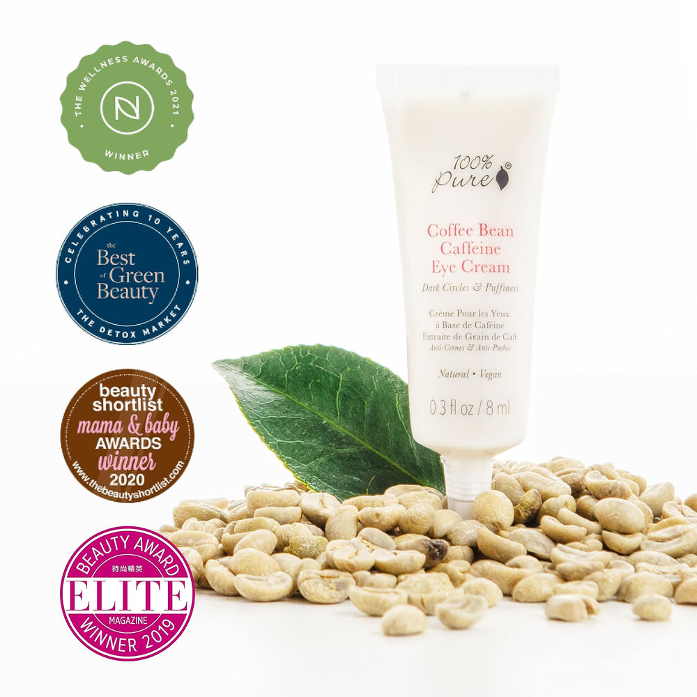 100% PURE daily hydration under-eye image conveys lightweight, non-greasy absorption.
