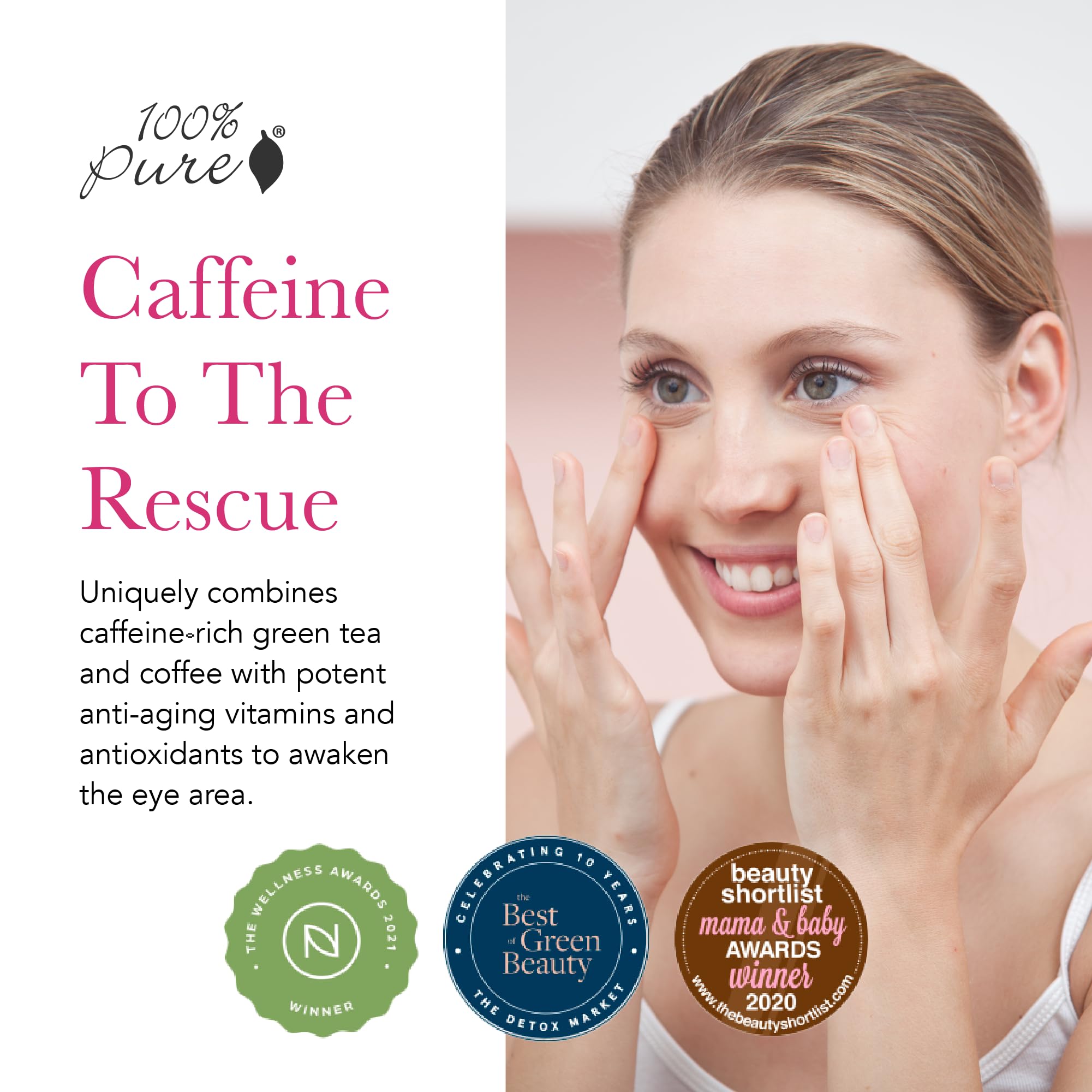 100% PURE eye cream under-eye application for refreshed look