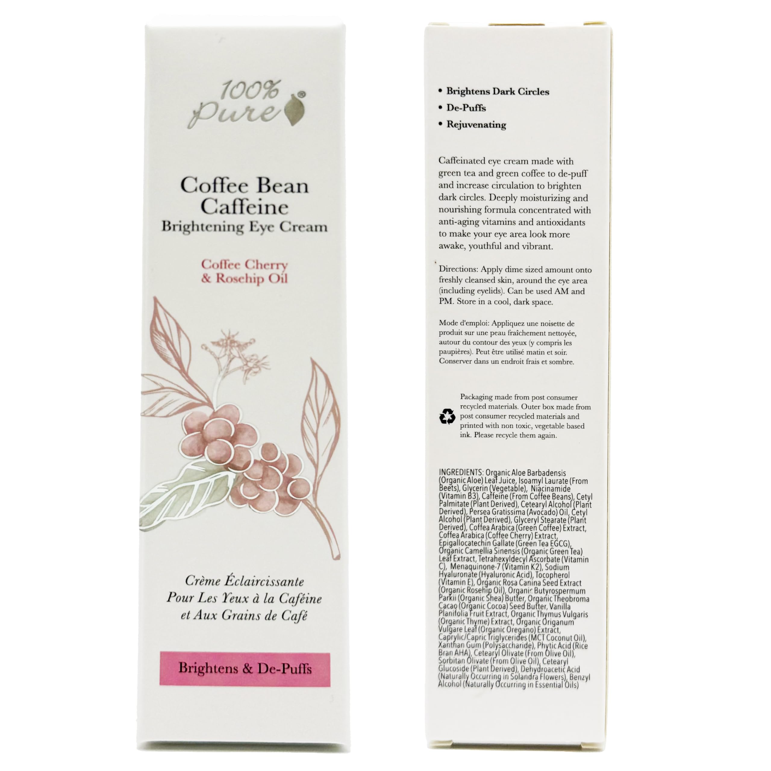 100% PURE vegan eye cream label and clean ingredient promise