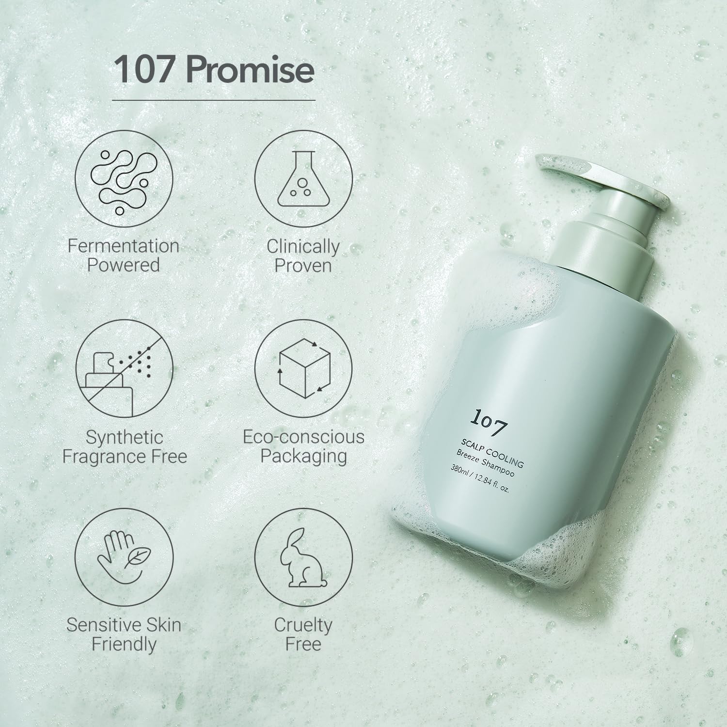 107 Scalp Cooling Breeze recyclable container signals sustainable daily use.