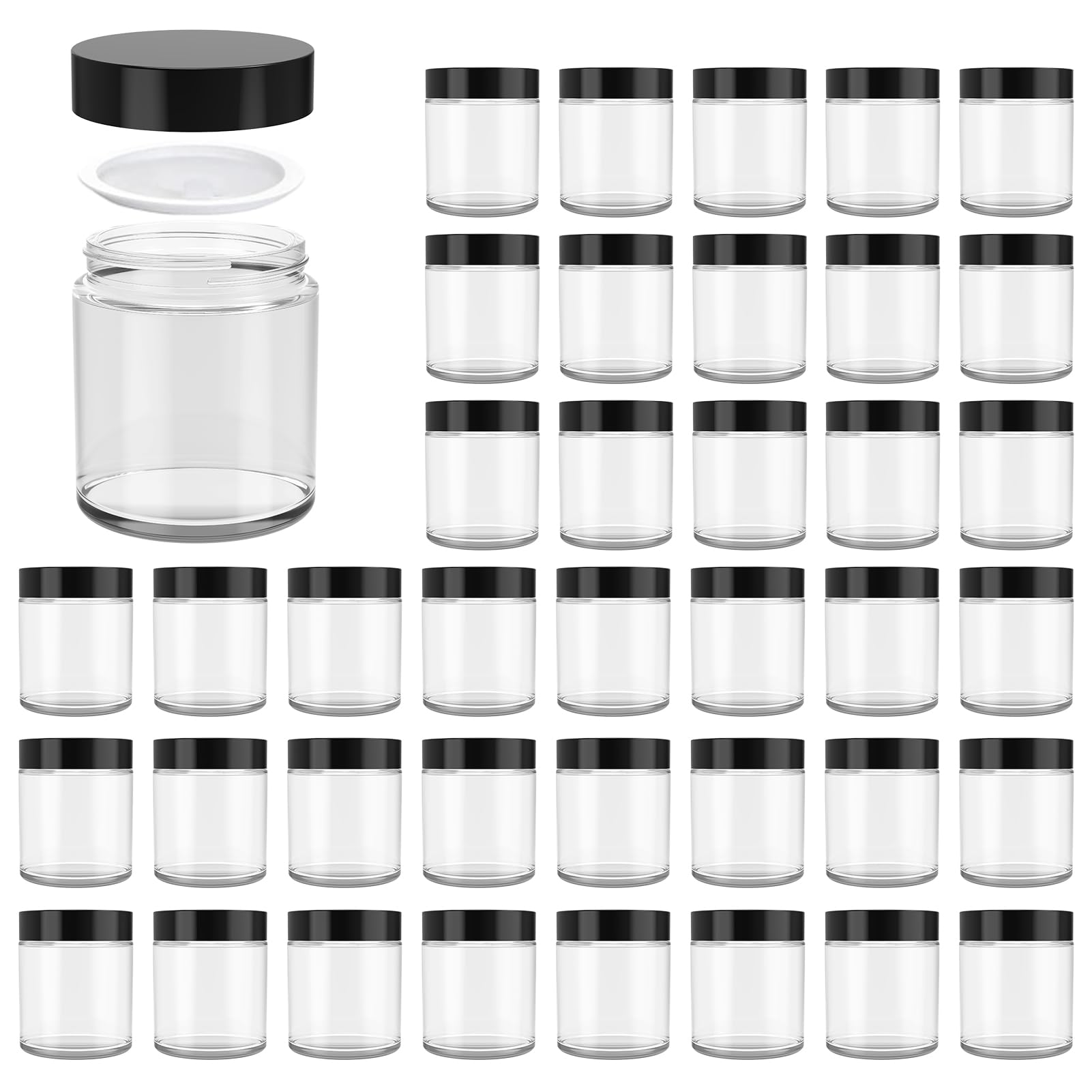 11 Hoa Kinh 4oz clear glass jar with black lid for easy cosmetic storage.