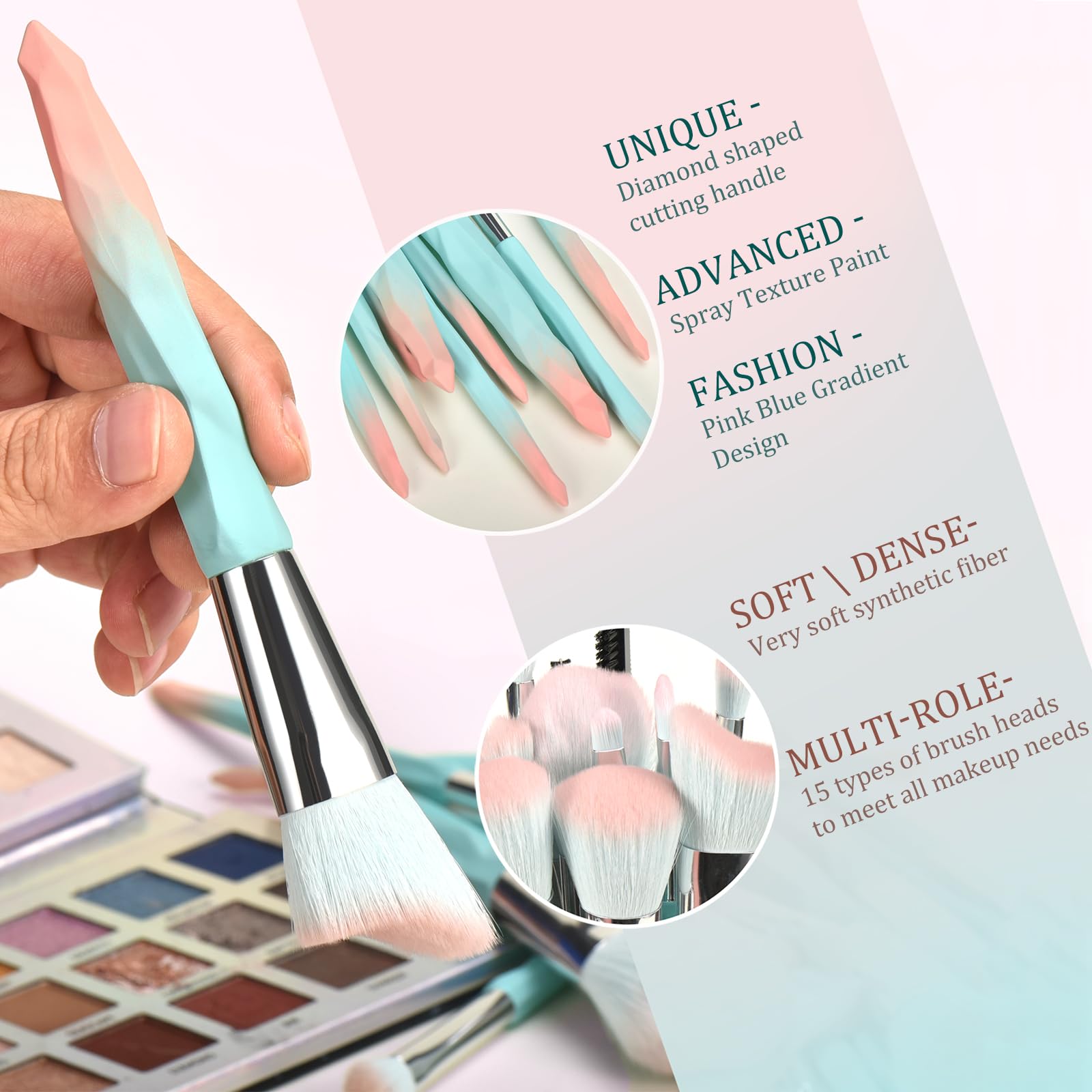 111 pink blue gradient brush handle close-up shows premium grip