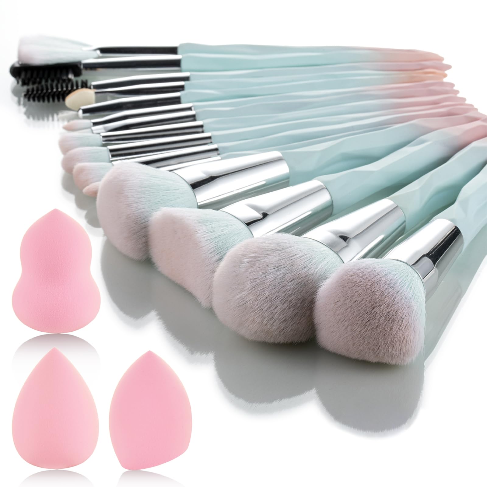 111 pink blue gradient makeup brushes and sponges packaging box for gifting and storage