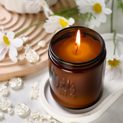 11 Hoa Kinh amber glass jar 8oz with airtight lid for candles and storage.