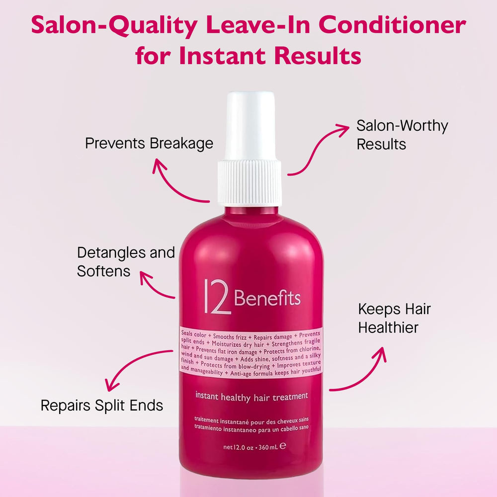12 Benefits Instant Healthy Hair Treatment misting on damp hair for detangling and even distribution