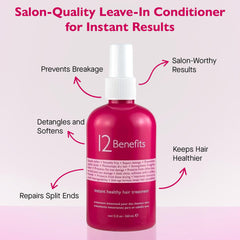 12 Benefits Instant Healthy Hair Treatment misting on damp hair for detangling and even distribution