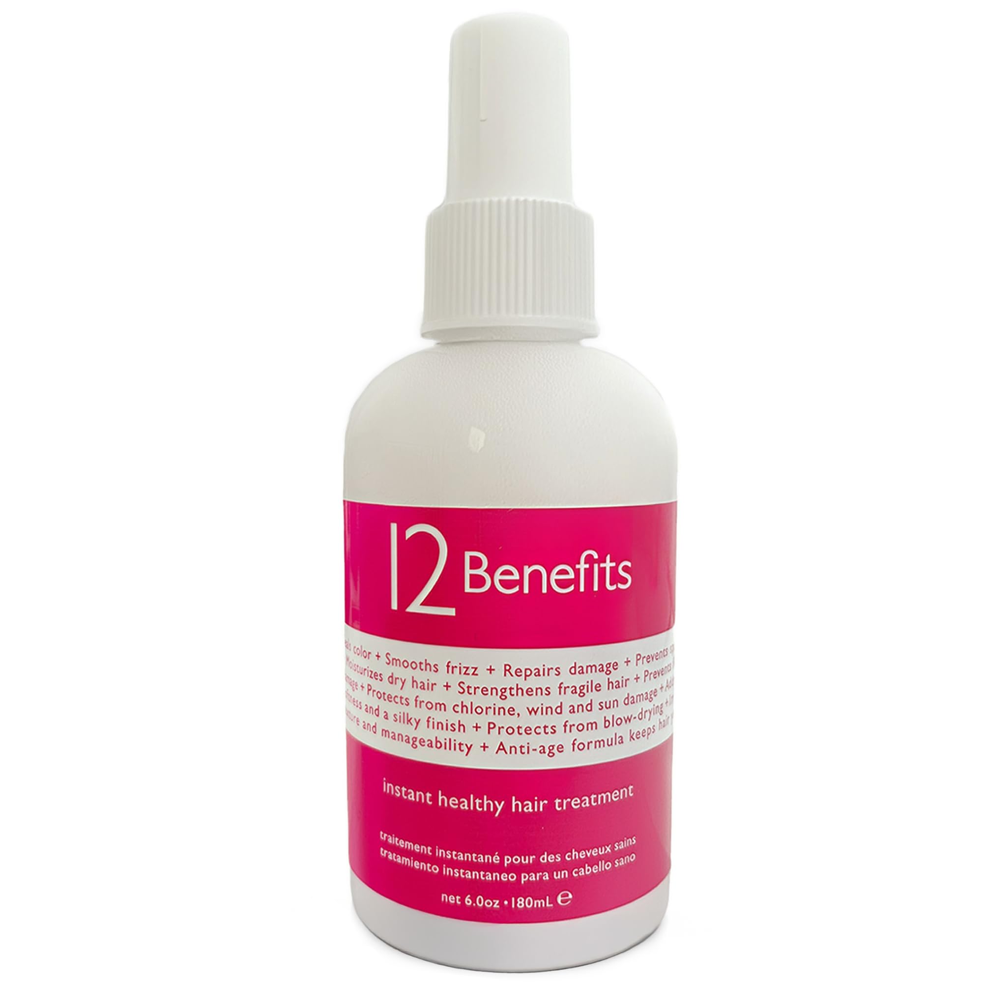 12 Benefits leave-in conditioner bottle-dispense for quick, even application and anti-frizz control.