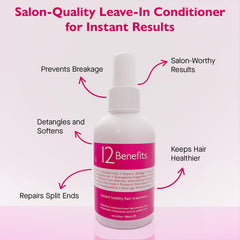 12 Benefits leave-in conditioner bottle-label highlights color protection with Quaternium 39.