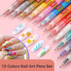 12 Colors Nail Art Pens Set 3D decor ideas close-up.