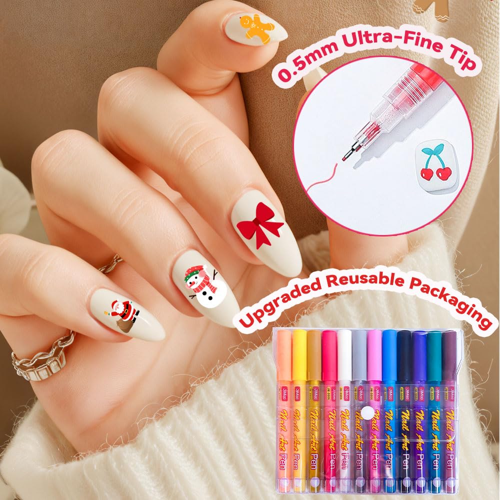 12 Colors Nail Art Pens Set dot stripe designs.