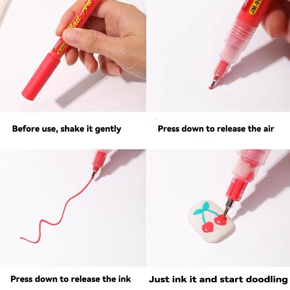 12 Colors Nail Art Pens Set quick-dry action on nails.