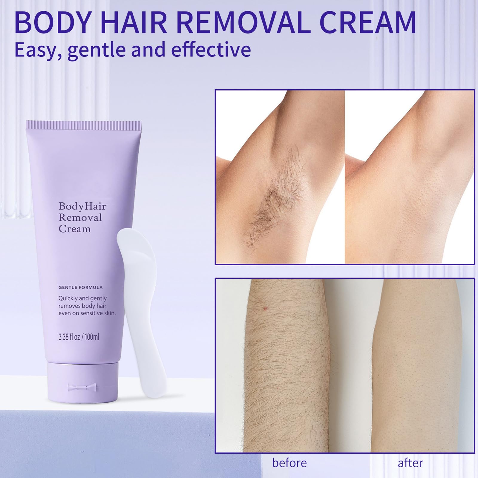 2pcs gentle body hair removal cream spatula application demonstrates easy coverage