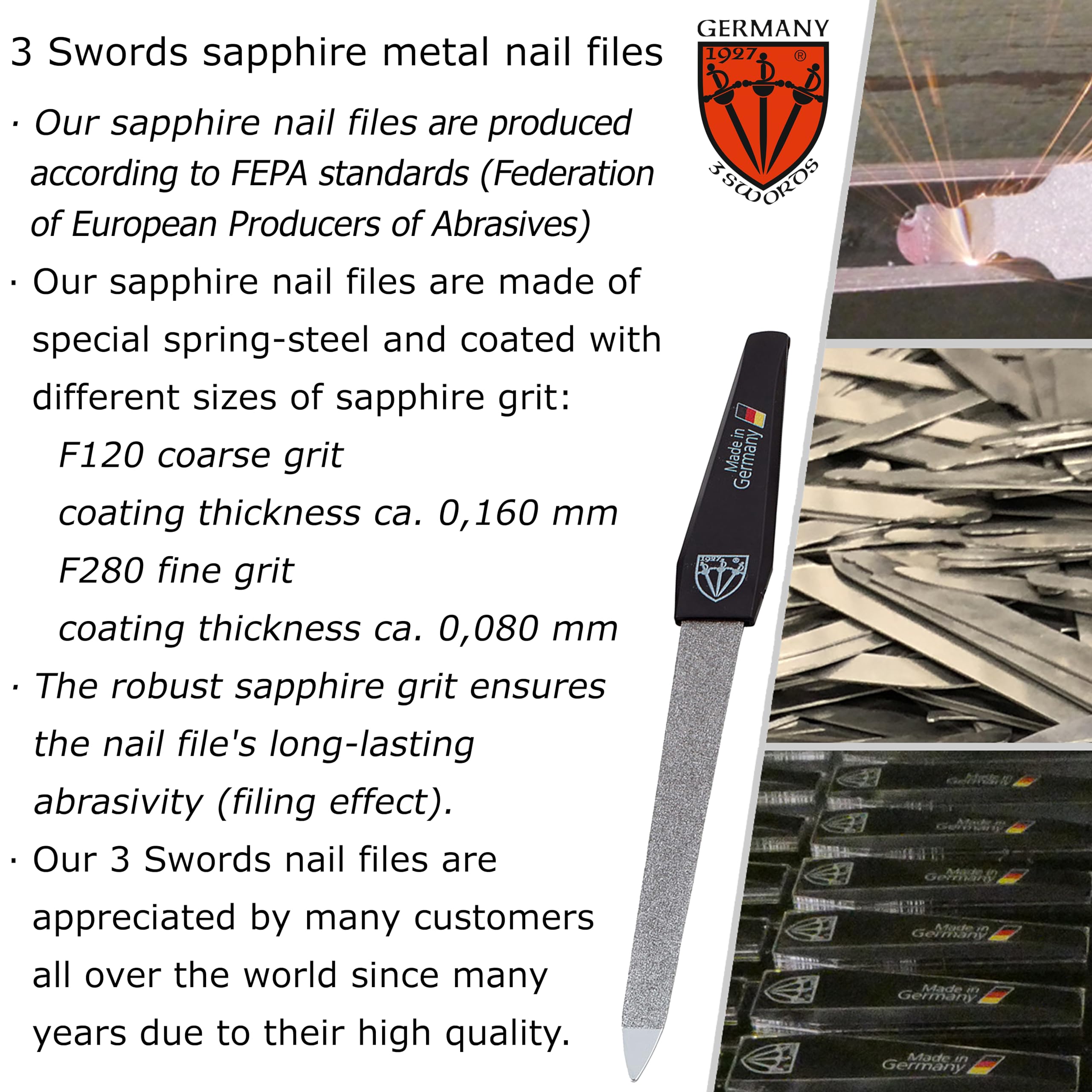 3 Swords Germany 3-way nail buffer 5-3 inch for a smooth polish