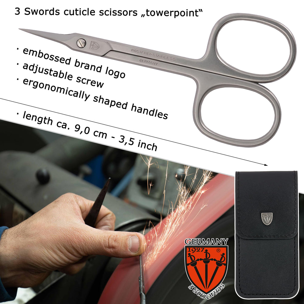 3 Swords Germany ergonomic handle curved scissors for comfortable use.