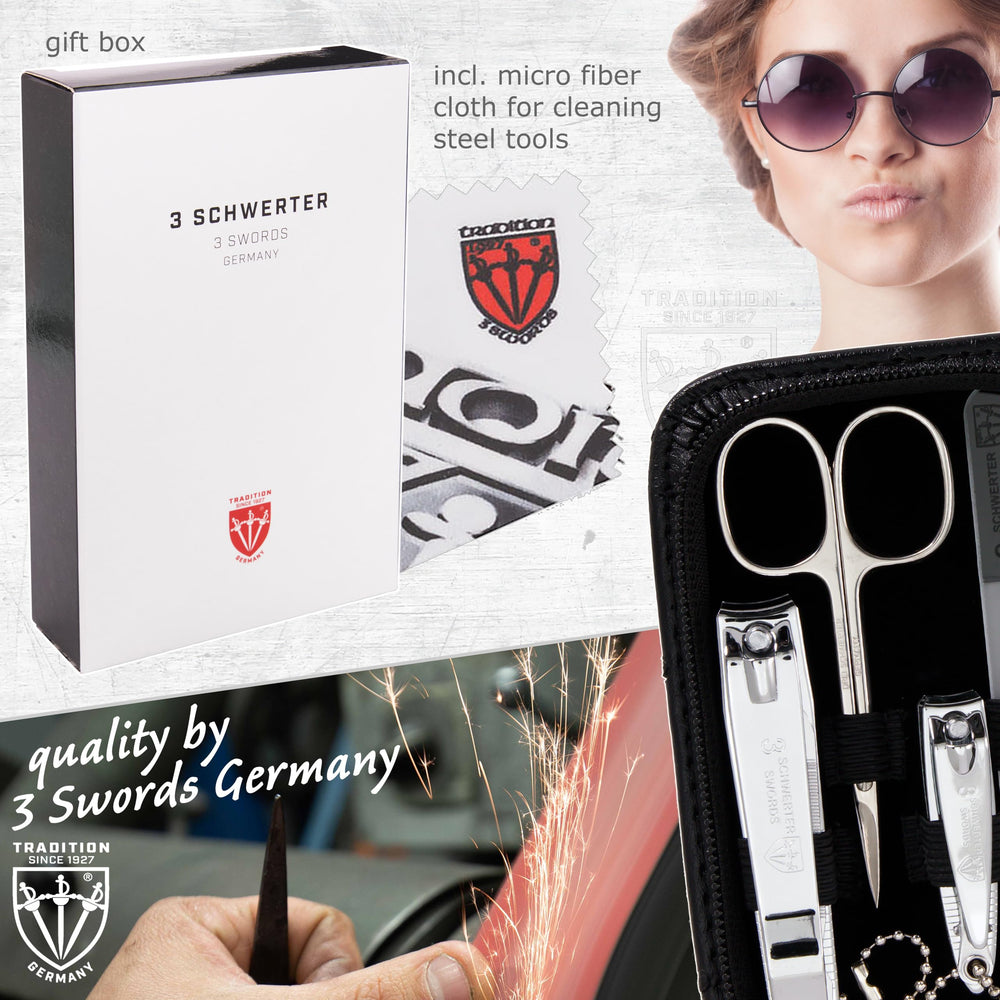 3 Swords Germany fashion leather case close-up illustrating portable grooming organizer.