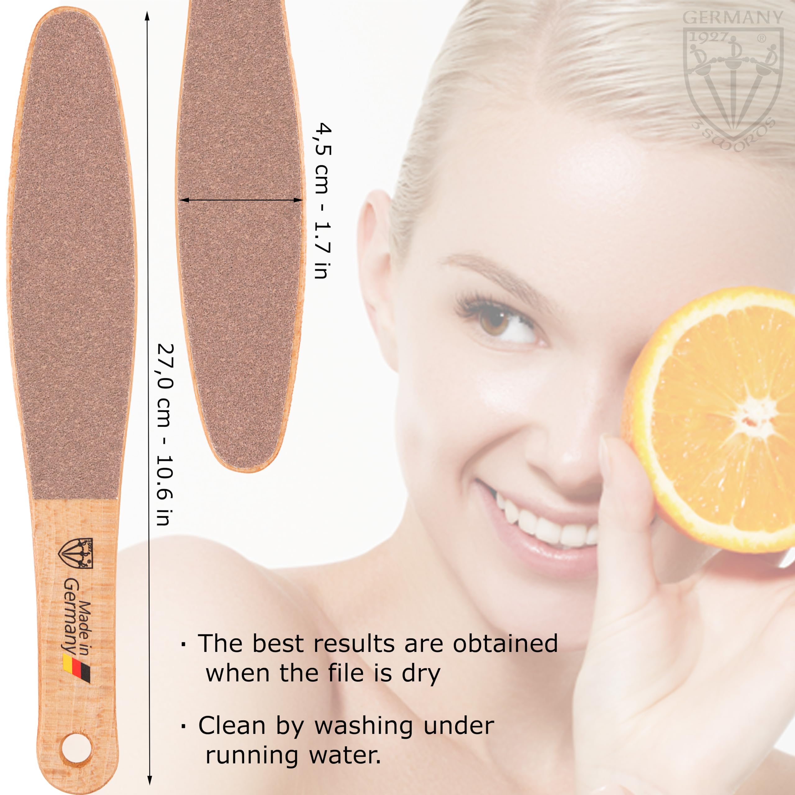 3 Swords Germany foot file ergonomic grip for comfortable handling.