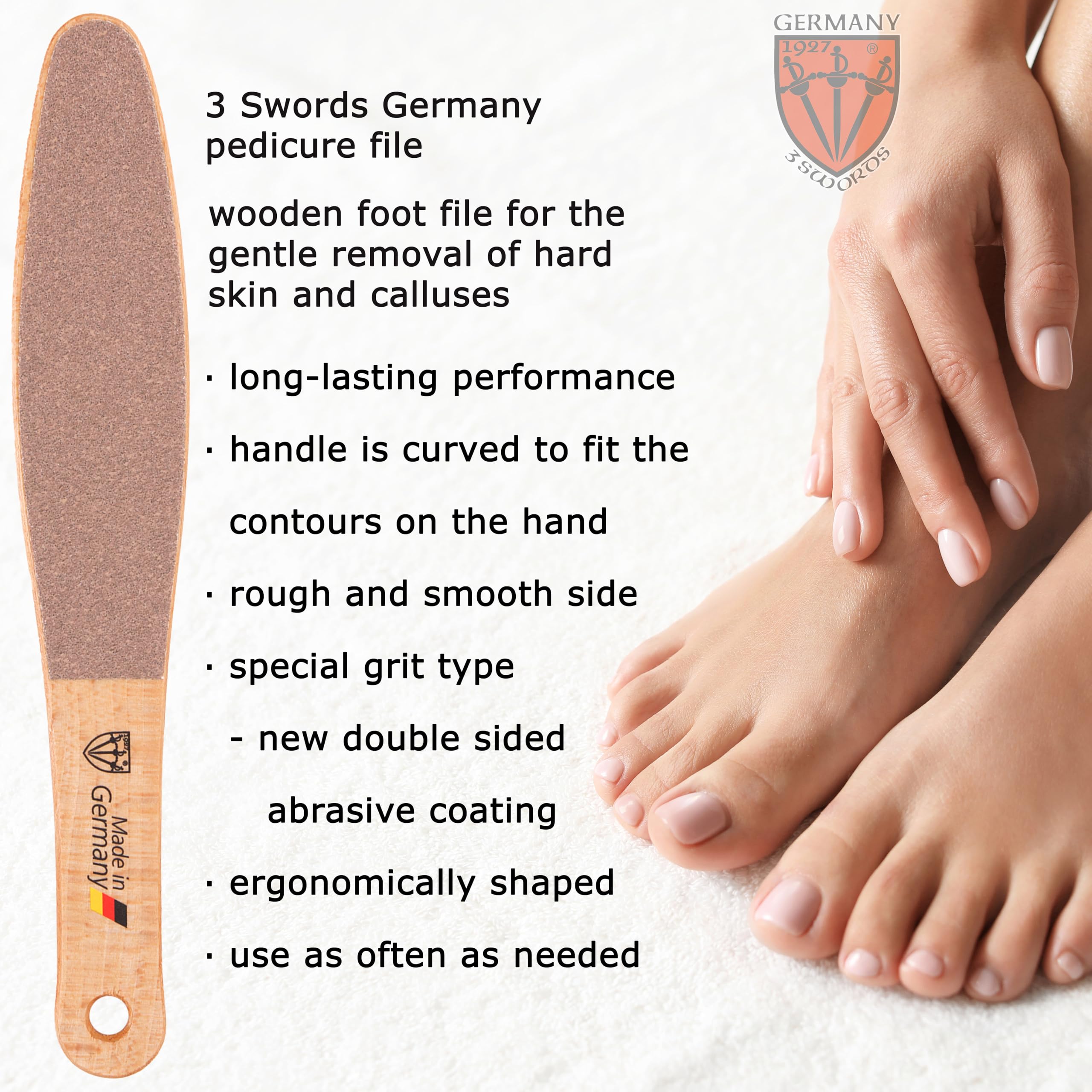 3 Swords Germany foot file rough side close-up for stubborn hard skin.