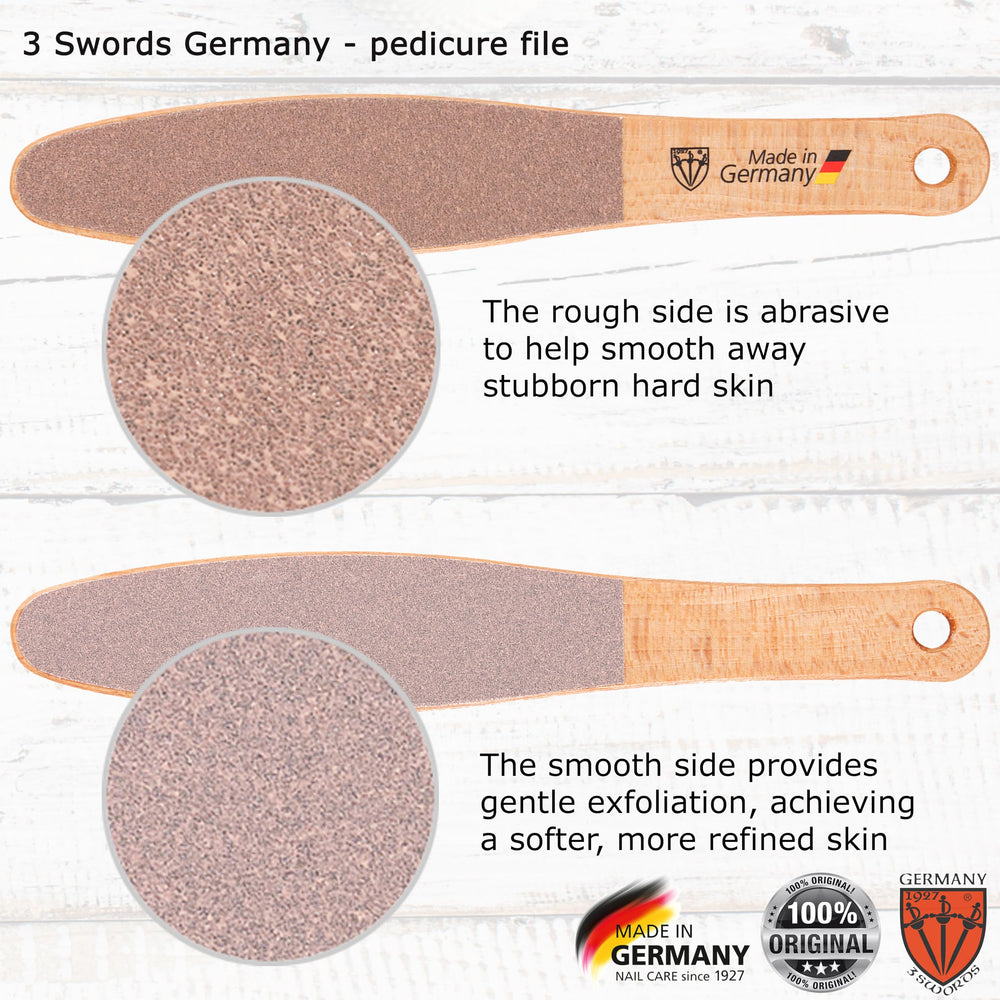 3 Swords Germany foot file smooth side close-up for gentle exfoliation.