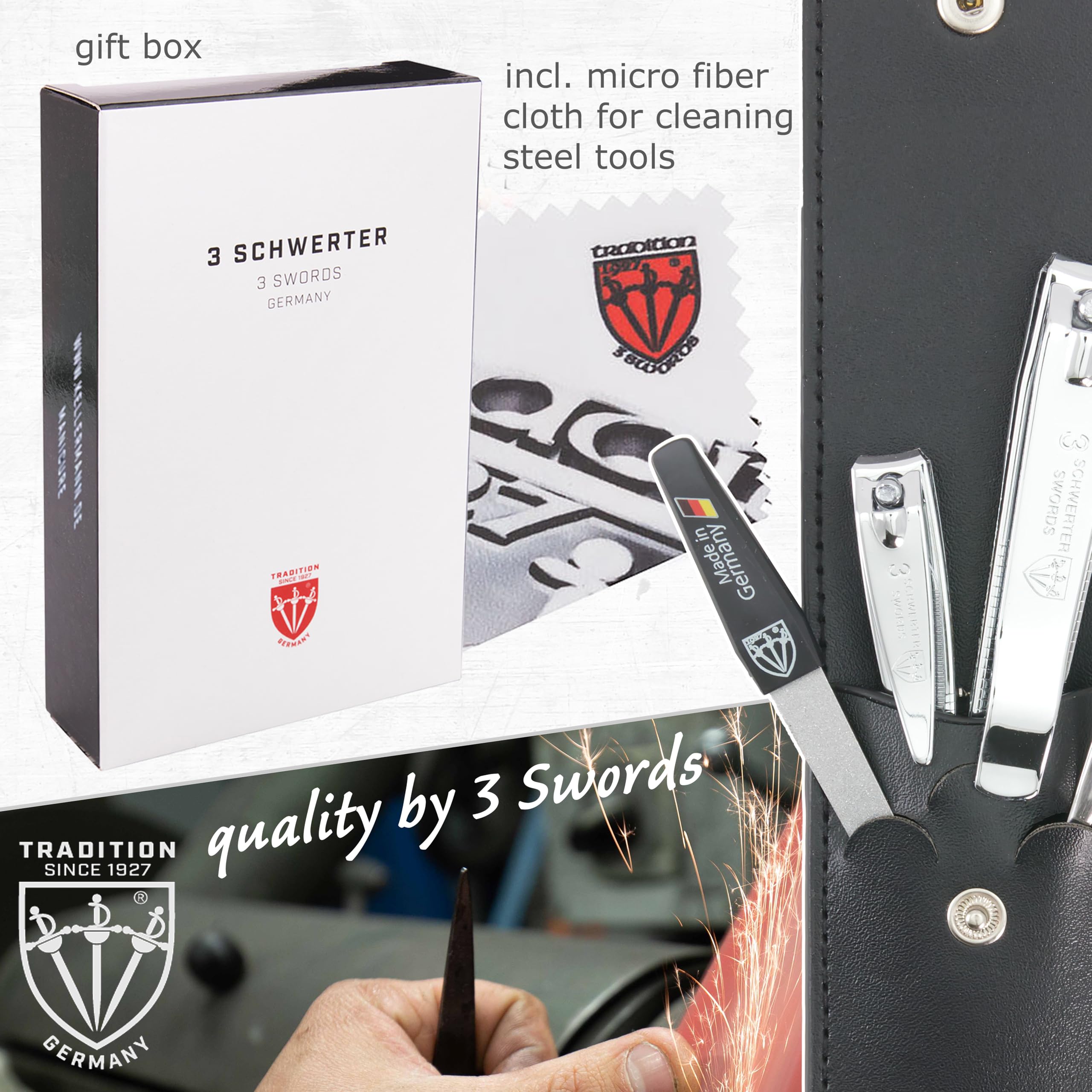 3 Swords Germany home and travel manicure kit designed for convenient grooming.