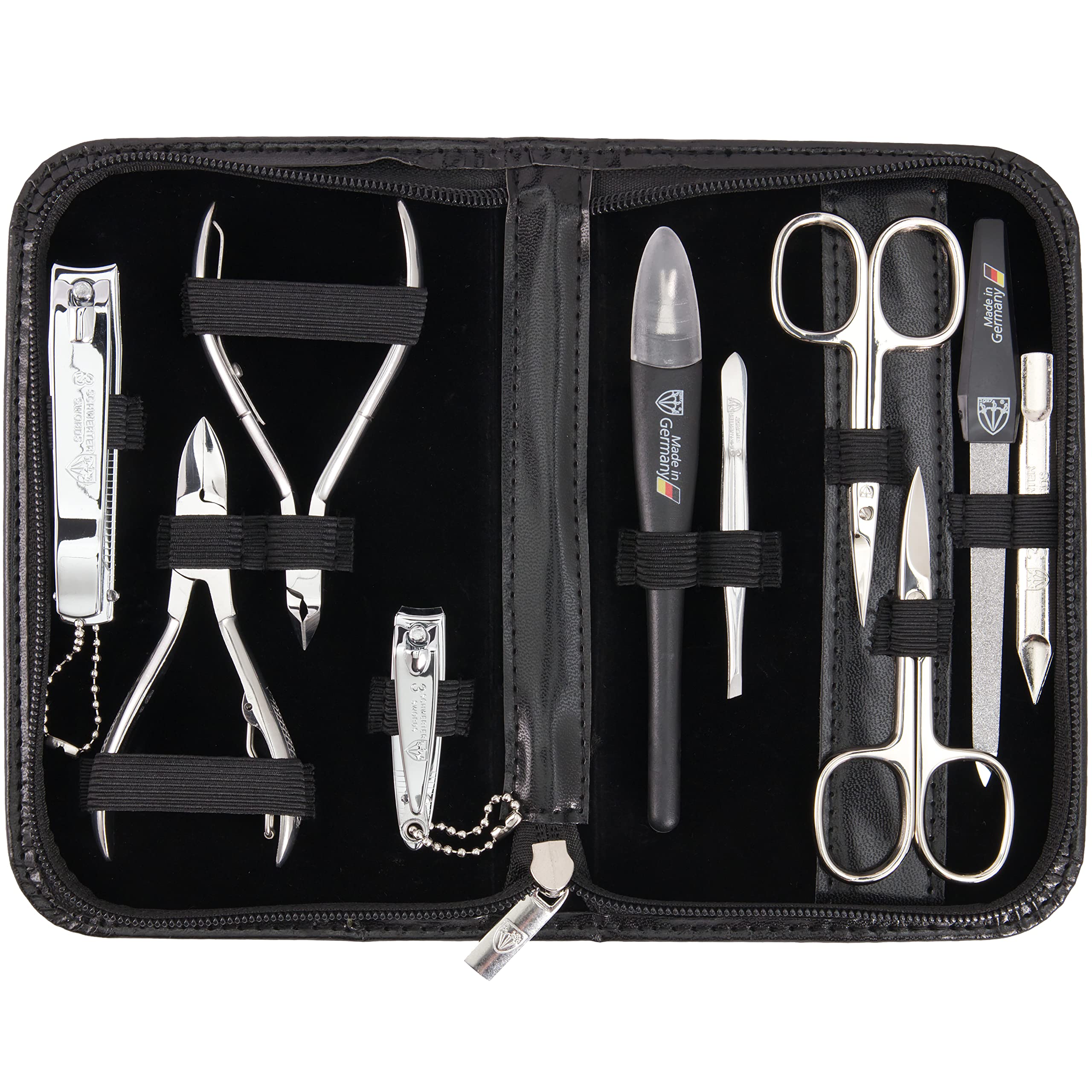 3 Swords Germany manicure kit contents showing professional tools for home use.