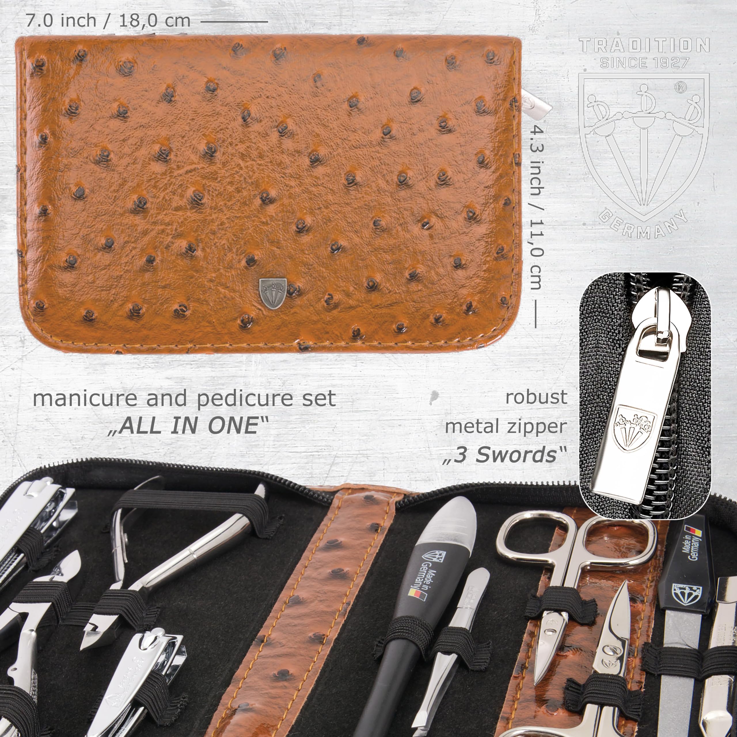 3 Swords Germany manicure pedicure set nail-clipper-leather-case close-up showcasing stylish storage.