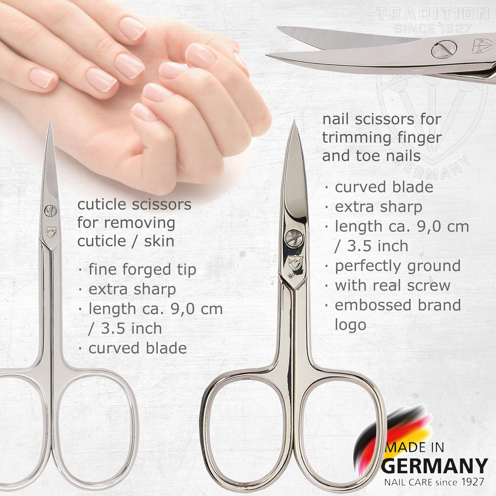 3 Swords Germany manicure pedicure set nail-scissors close-up highlights precise steel blades.