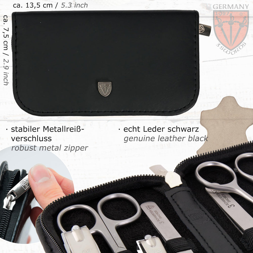 3 Swords Germany MEN'S KIT genuine black leather case keeps tools organized