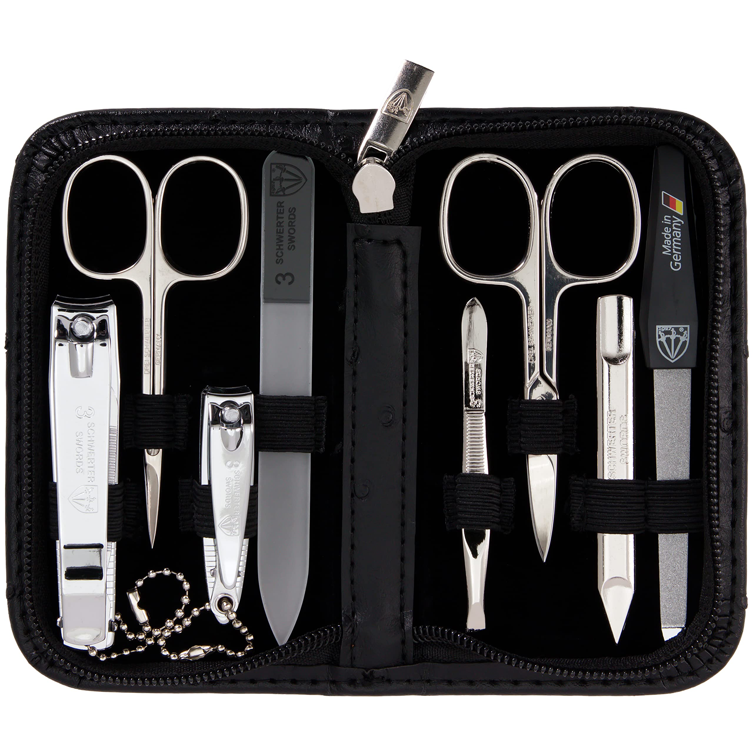 3 Swords Germany nail care kit front view showing premium tools for home manicure.