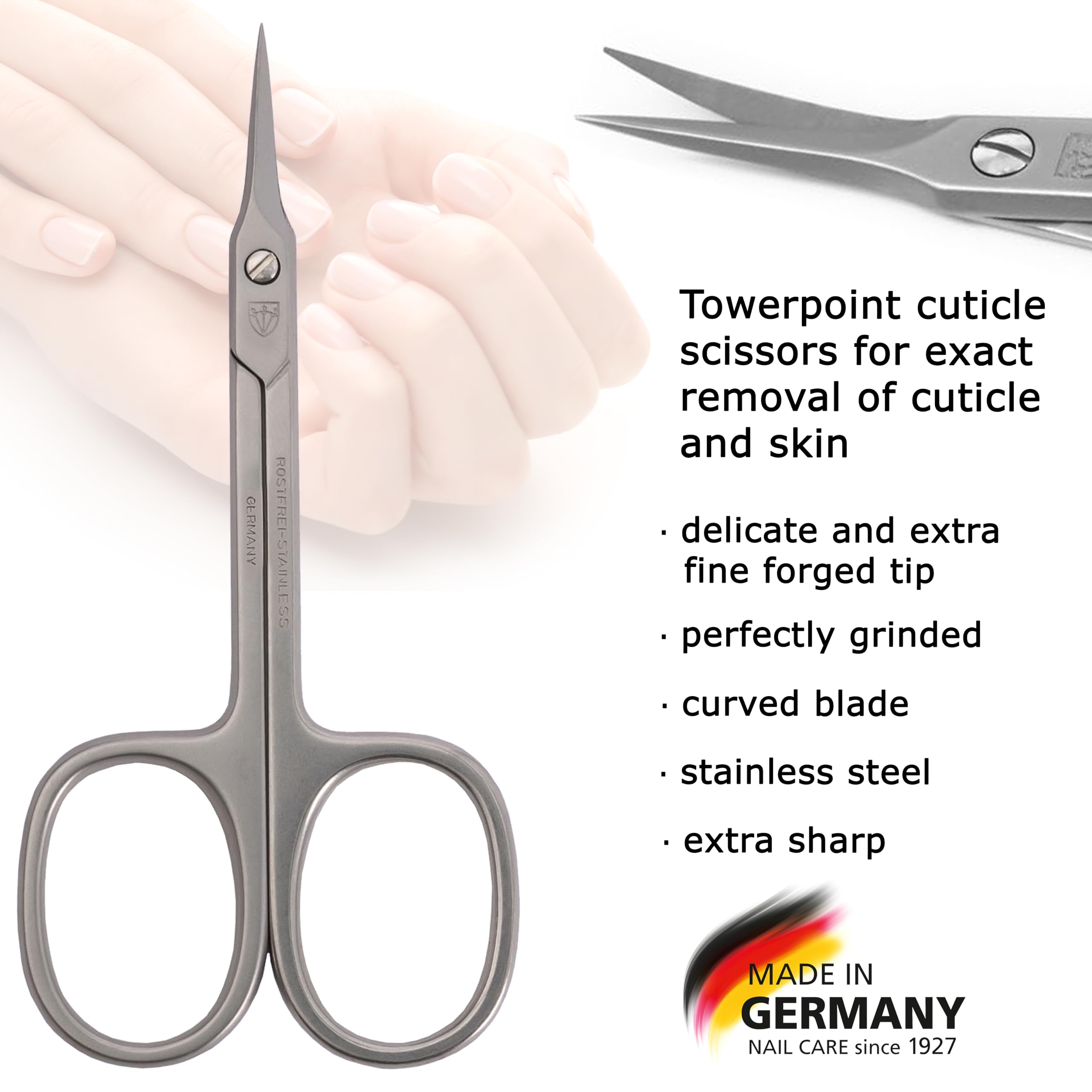 3 Swords Germany stainless steel INOX cuticle scissors with lasting durability.