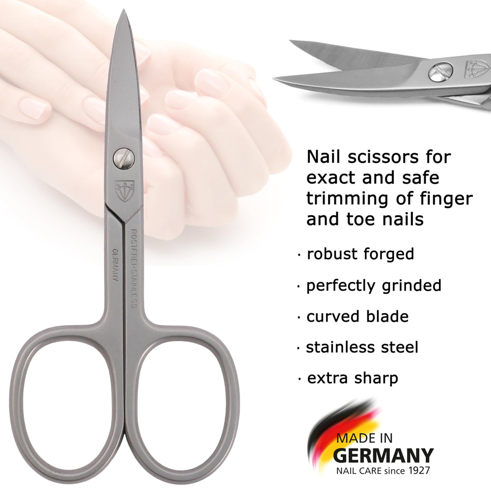 3 Swords Germany stainless steel nail scissors closeup showing sharp durable blades.