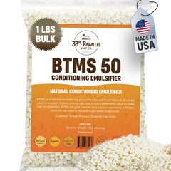 33rd Parallel BTMS 50 bottle illustrating creamy emulsions for hair conditioning