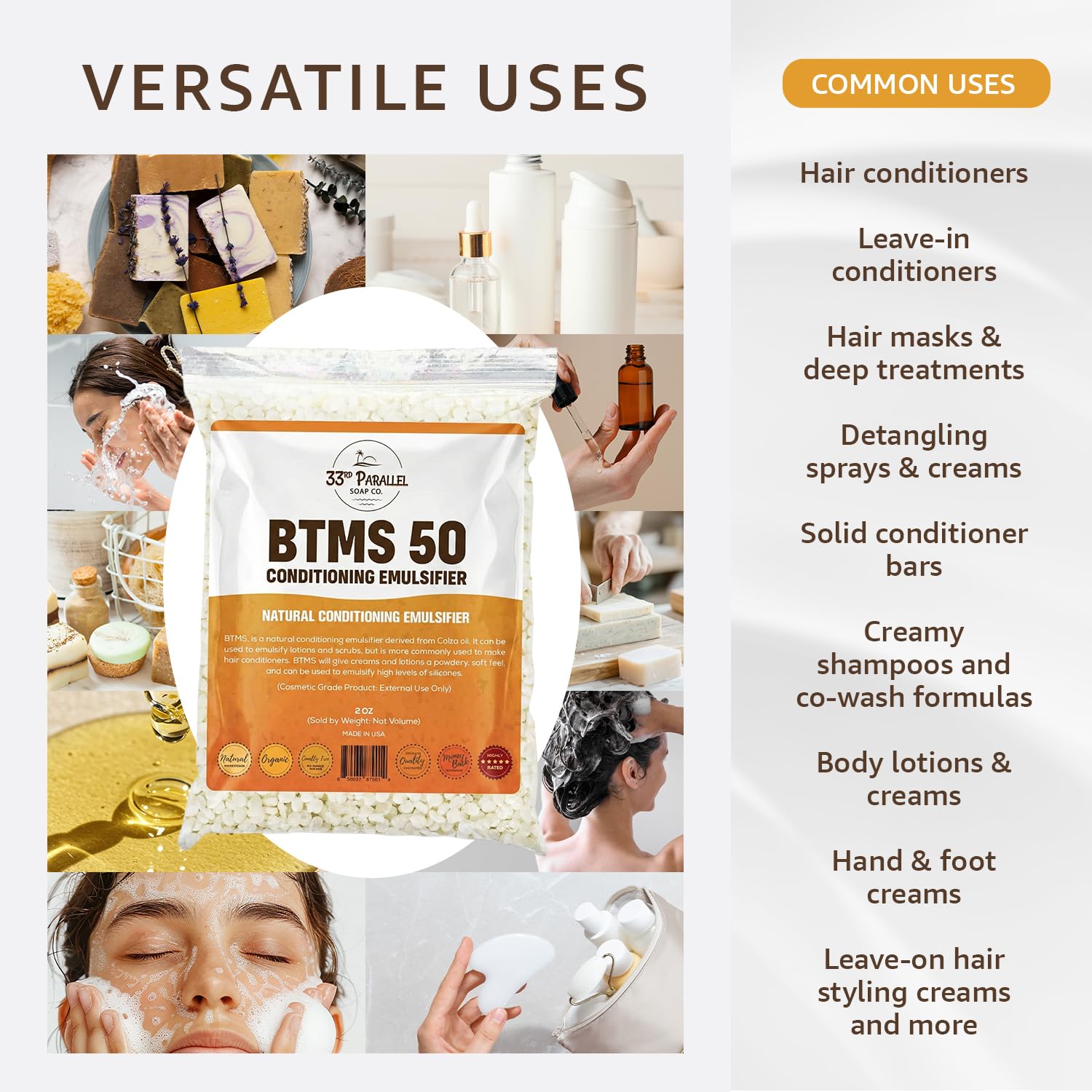33rd Parallel BTMS 50 jar shows silky conditioning cream for skin and hair
