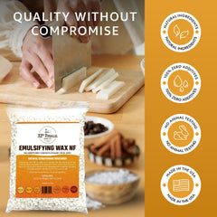 33RD PARALLEL SOAP CO emulsifying wax NF pastilles in bowl demonstrates creamy lotions and shampoos in action.
